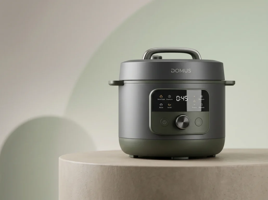 Studio-lit product CGI of a consumer appliance on a neutral backdrop