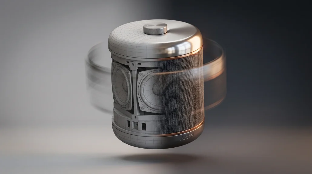 Photoreal product render transitioning into a clay-shaded 3D model, showing the CGI behind a 3D product animation