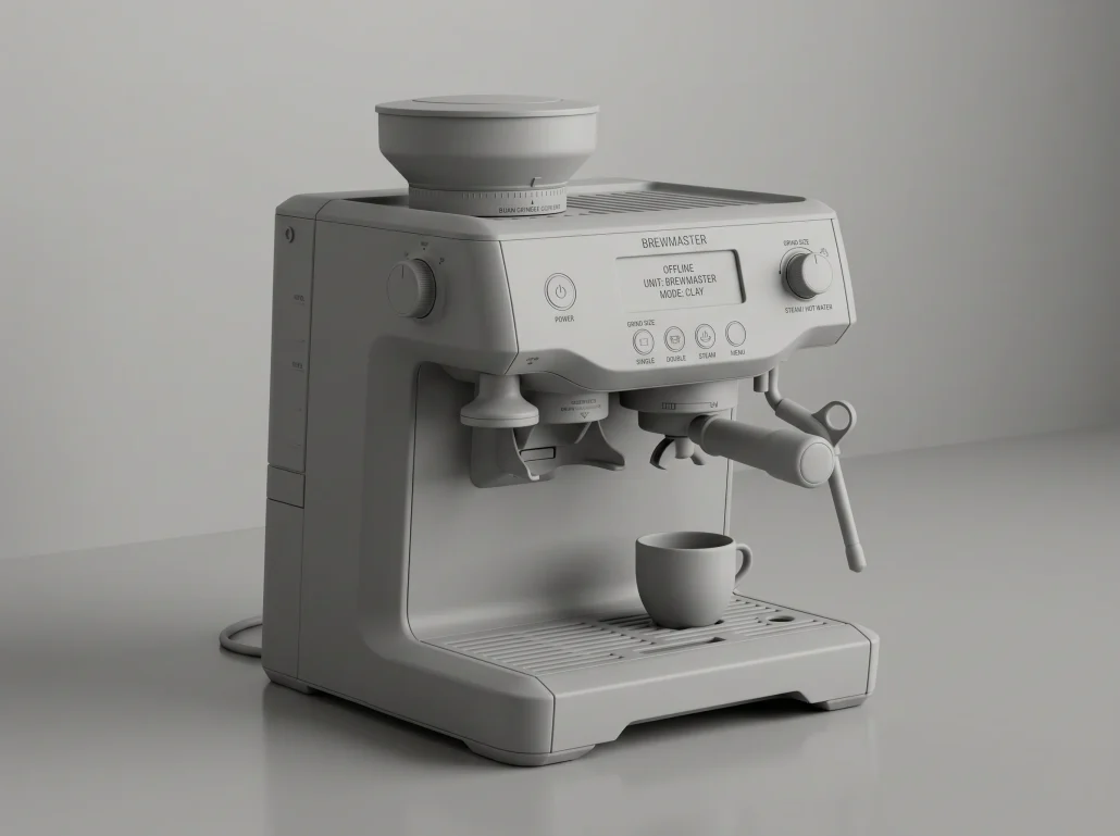 Clay-shaded preview render of a kitchen appliance used for early-stage product visualization review
