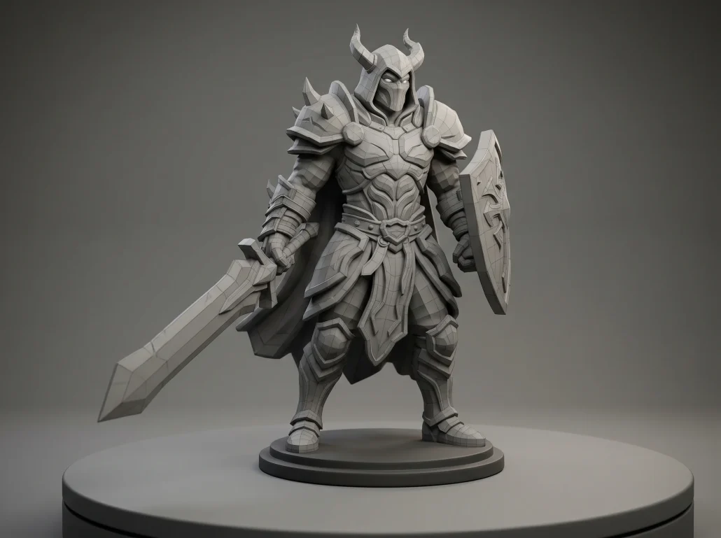 Clay render of a stylized character model prepared for 3D printing