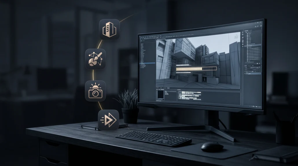 The architectural visualization software pipeline: BIM to DCC to renderer to real-time review